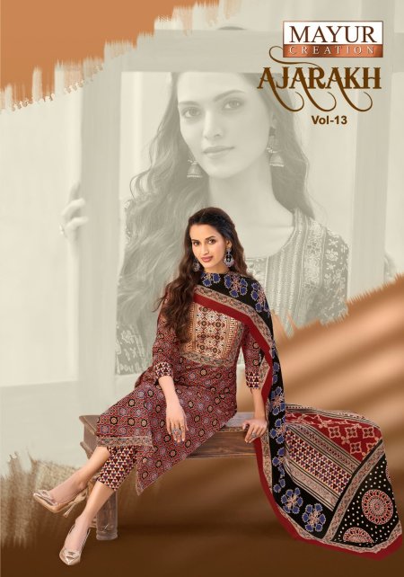 Ajarakh Vol 13 By Mayur Cotton Kurti With Bottom Dupatta 